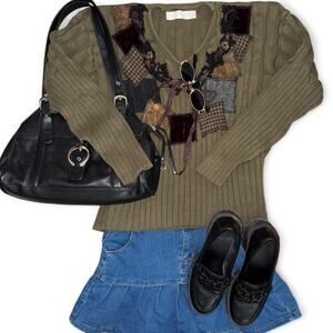 fairy boho whimsygoth patchwork vintage green sweater sz ML